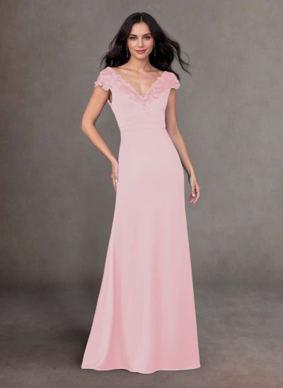 Elegant A-Line V-Neck Cap Straps Lace Satin Mother Of The Bride Dresses