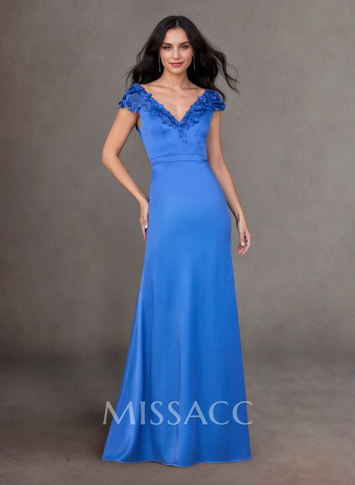 Elegant A-Line V-Neck Cap Straps Lace Satin Mother Of The Bride Dresses Elegant A-Line V-Neck Cap Straps Lace Satin Mother Of The Bride Dresses