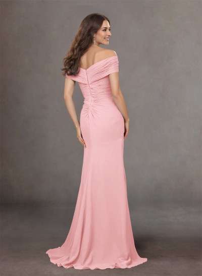 Flattering Ruched Wrap Off Shoulder Ruffled Waist Mother Of The Bride Dresses