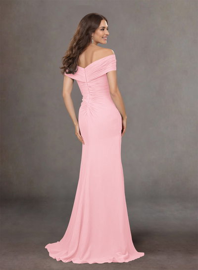 Flattering Ruched Wrap Off Shoulder Ruffled Waist Mother Of The Bride Dresses