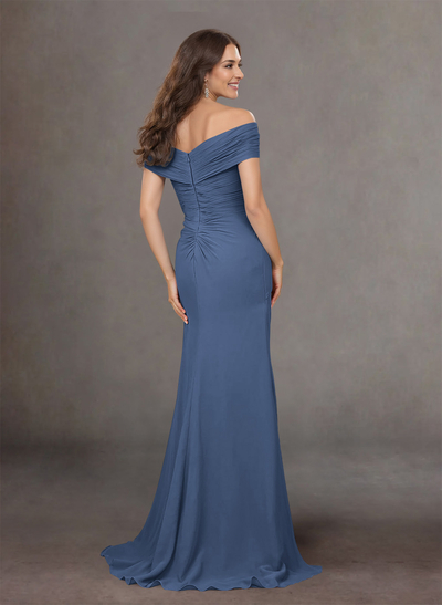 Flattering Ruched Wrap Off Shoulder Ruffled Waist Mother Of The Bride Dresses
