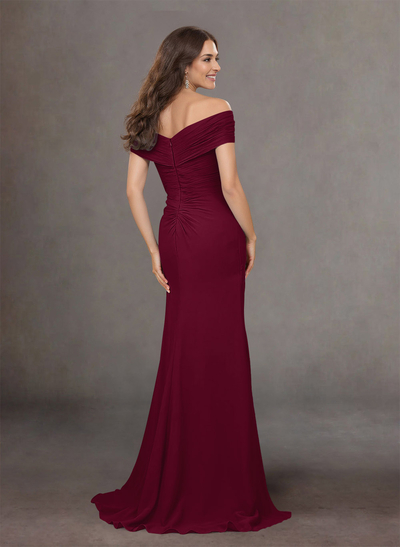 Flattering Ruched Wrap Off Shoulder Ruffled Waist Mother Of The Bride Dresses