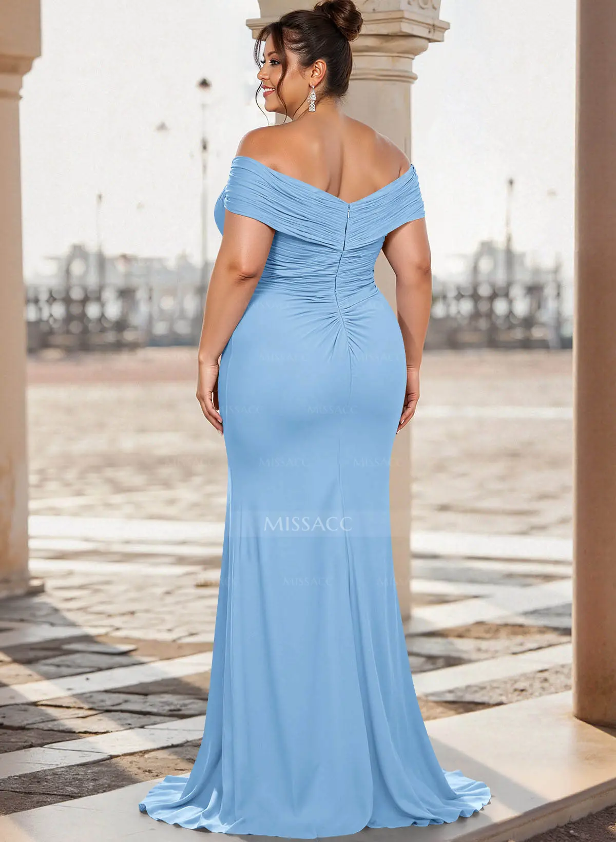 Flattering Ruched Wrap Off Shoulder Ruffled Waist Mother Of The Bride  Dresses - Missacc