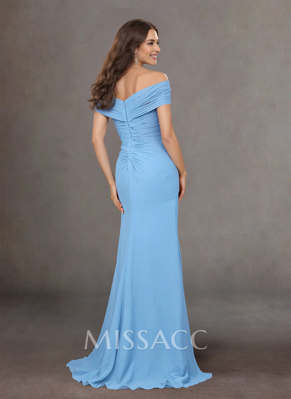 Flattering Ruched Wrap Off Shoulder Ruffled Waist Mother Of The Bride Dresses