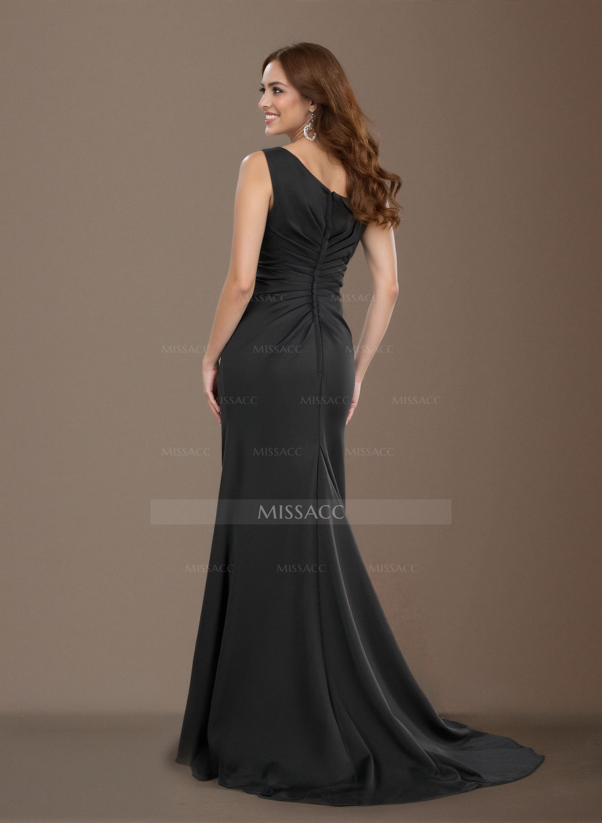 Flattering One-Shoulder Ruffled Floral Embroidered Waist Silk Like Satin Mother Of The Bride Dresses With High Split