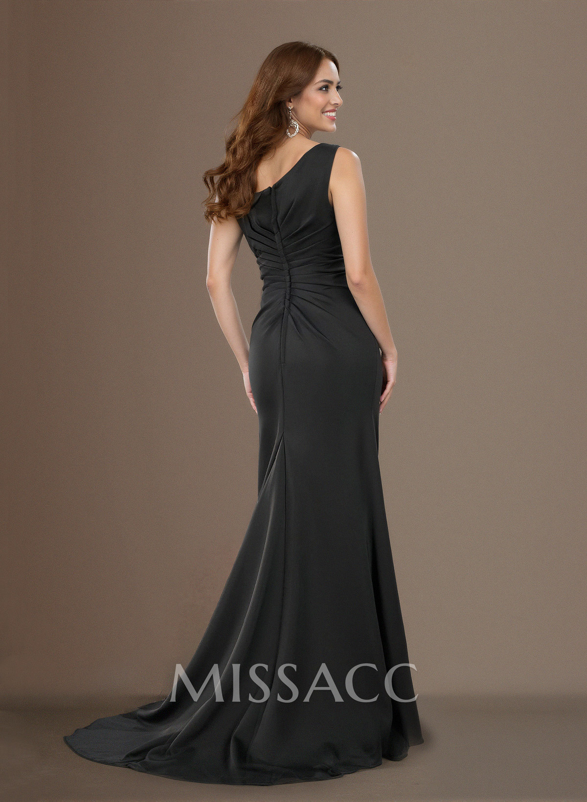 Flattering One-Shoulder Ruffled Floral Embroidered Waist Silk Like Satin Mother Of The Bride Dresses With High Split