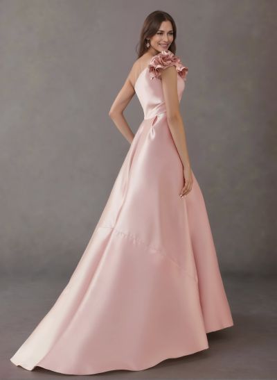 Exquisite One-Shoulder Overskirt Satin Mother Of The Bride Dresses With 3D Floral