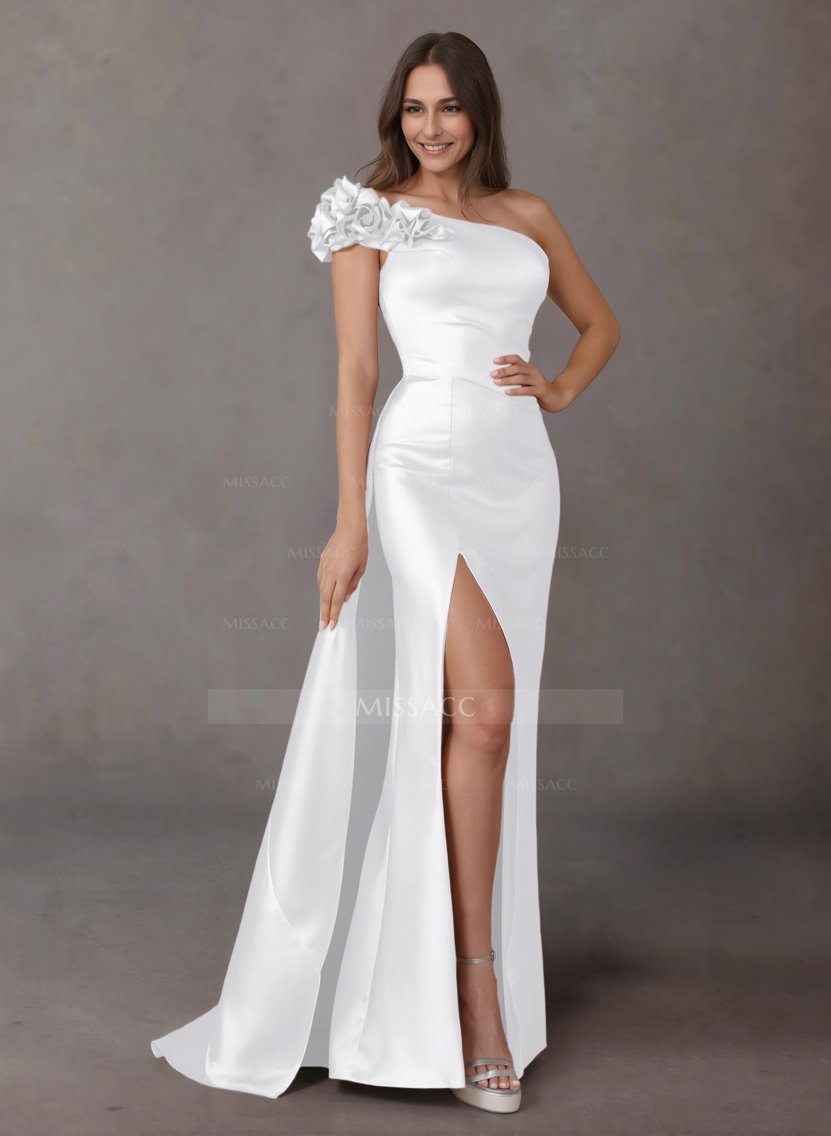 Exquisite One-Shoulder Overskirt Satin Mother Of The Bride Dresses
