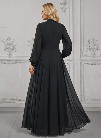 Elegant A-Line High Neck Long Sleeves Chiffon Mother Of The Bride Dresses With Sequins