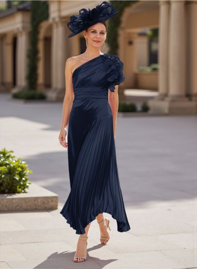 Classic One-Shoulder Ruched Mother Of The Bride Dresses With Ruffled Floral