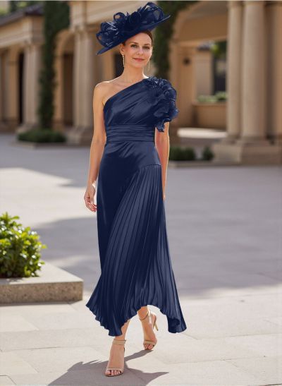 Classic One-Shoulder Ruched Mother Of The Bride Dresses With Ruffled Floral