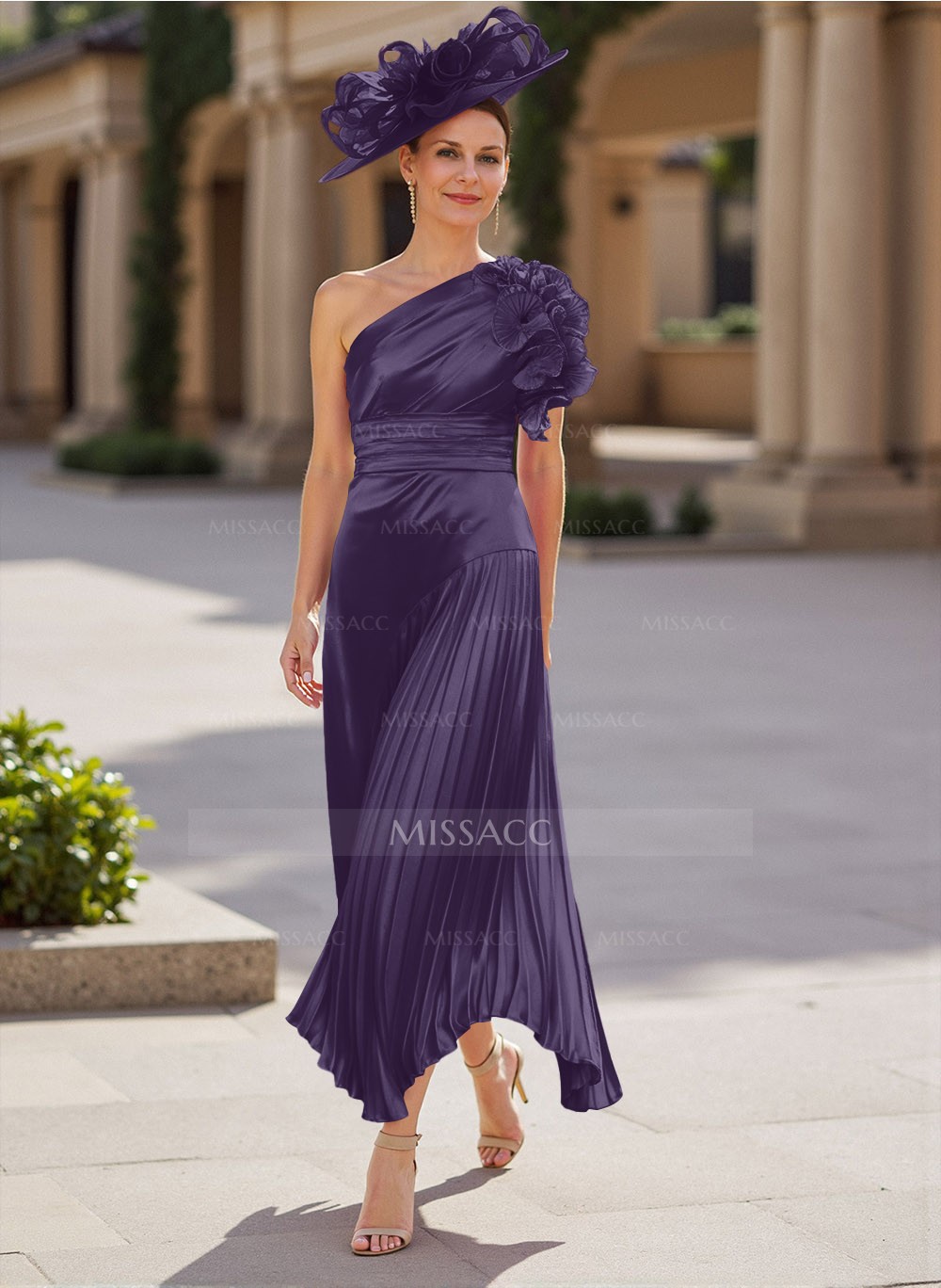 Classic One Shoulder Ruched Mother Of The Bride Dresses With Ruffled Floral Missacc