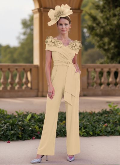 Classy Jumpsuit/Pantsuit Off-The-Shoulder Chiffon Mother Of The Bride Dresses With 3D Floral