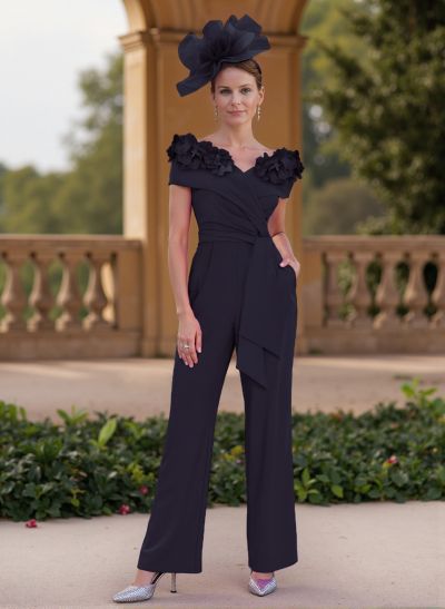 Classy Jumpsuit/Pantsuit Off-The-Shoulder Chiffon Mother Of The Bride Dresses With 3D Floral