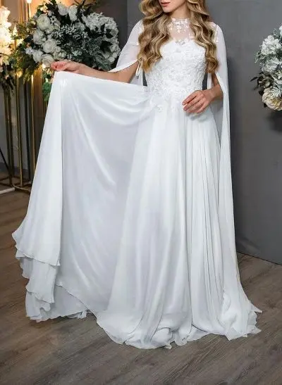 Sweet & Flow A-Line Illusion Lace Scoop Neck Chiffon Wedding Dresses
