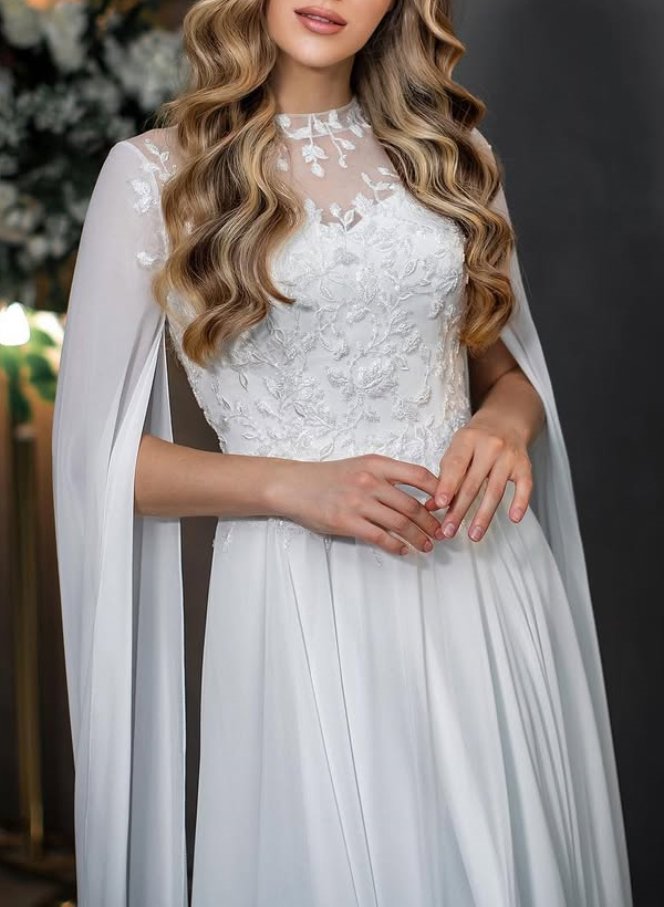 Sweet & Flow A-Line Illusion Lace Scoop Neck Chiffon Wedding Dresses