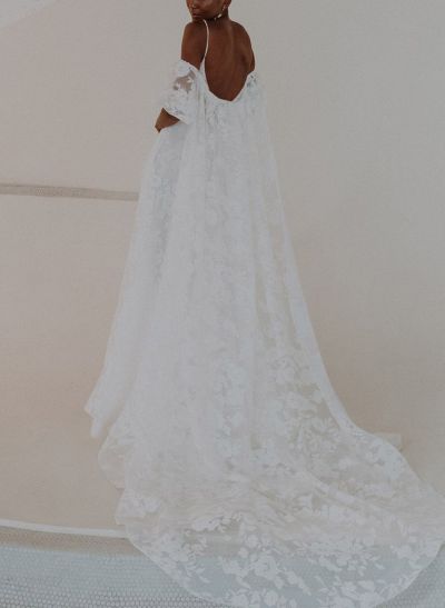 Vintage Boho V-Neck Spaghetti Straps Chiffon Wedding Dresses With Floral Patterns