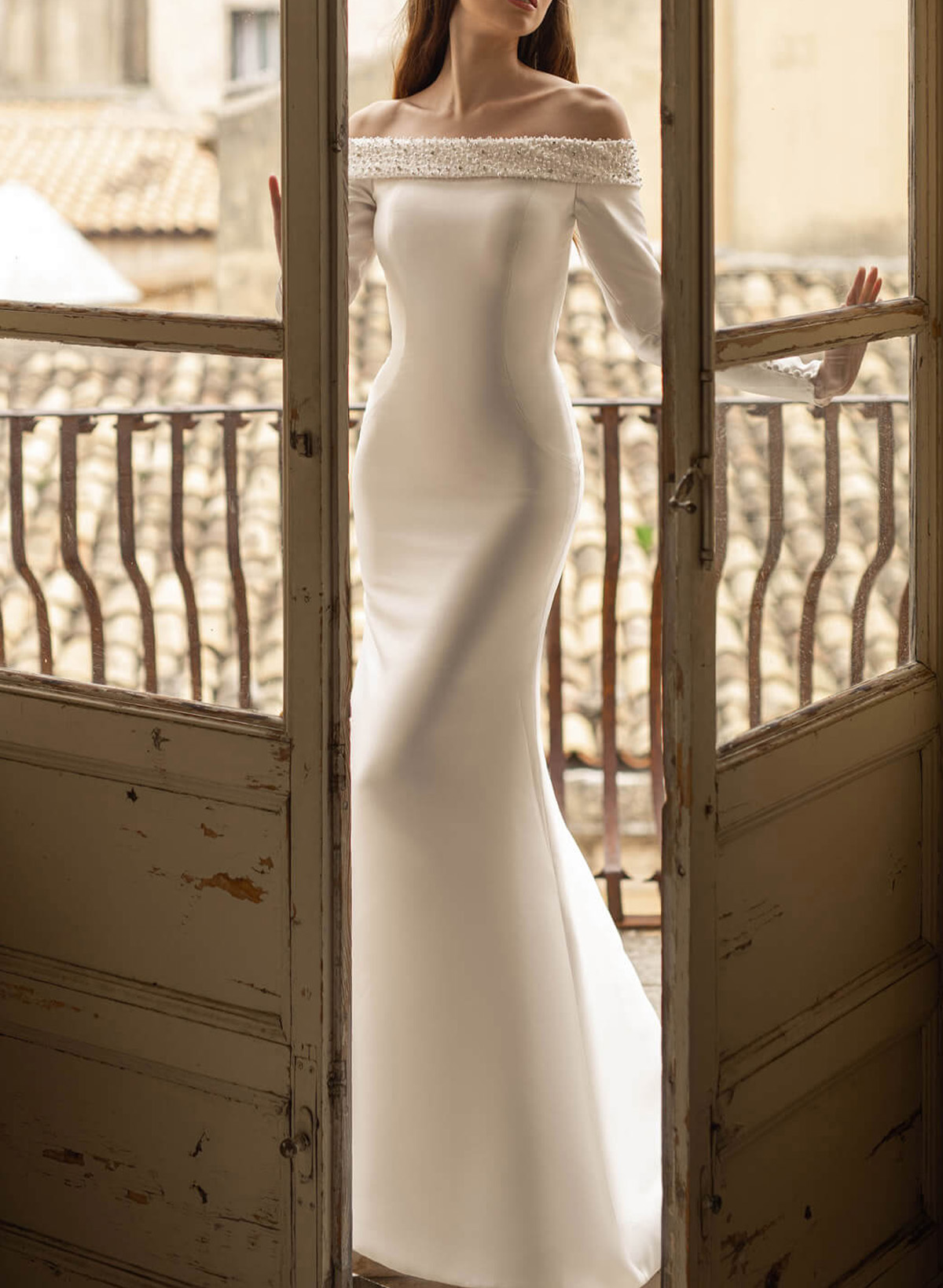 Elopement Trumpet Off-The-Shoulder Satin Wedding Dresses With Detachable Skirt