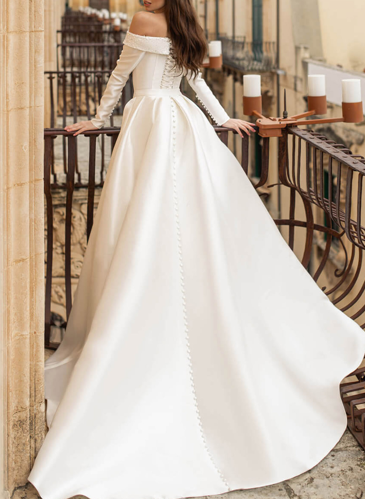 Elopement Trumpet Off-The-Shoulder Satin Wedding Dresses With Detachable Skirt