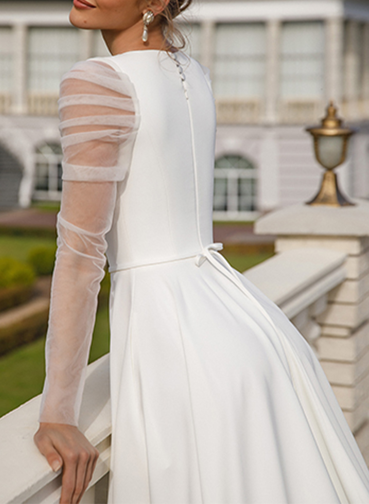 Minimalistic A-Line Long Sleeves Satin Wedding Dresses With High Split