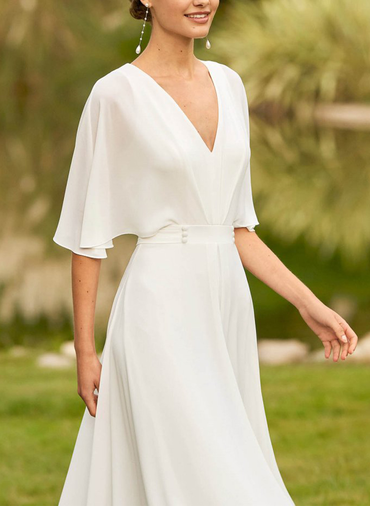 Modest Jumpsuit V-Neck Flutter Sleeve Chiffon Wedding Dresses