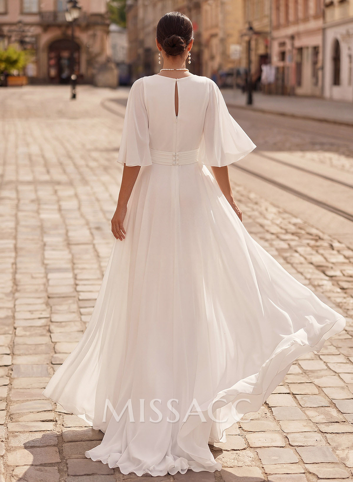 Modest Jumpsuit V-Neck Flutter Sleeve Chiffon Wedding Dresses Modest Jumpsuit V-Neck Flutter Sleeve Chiffon Wedding Dresses