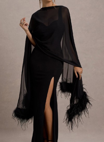 Open Front Chiffon Feather Detailed Wrap &Shawl