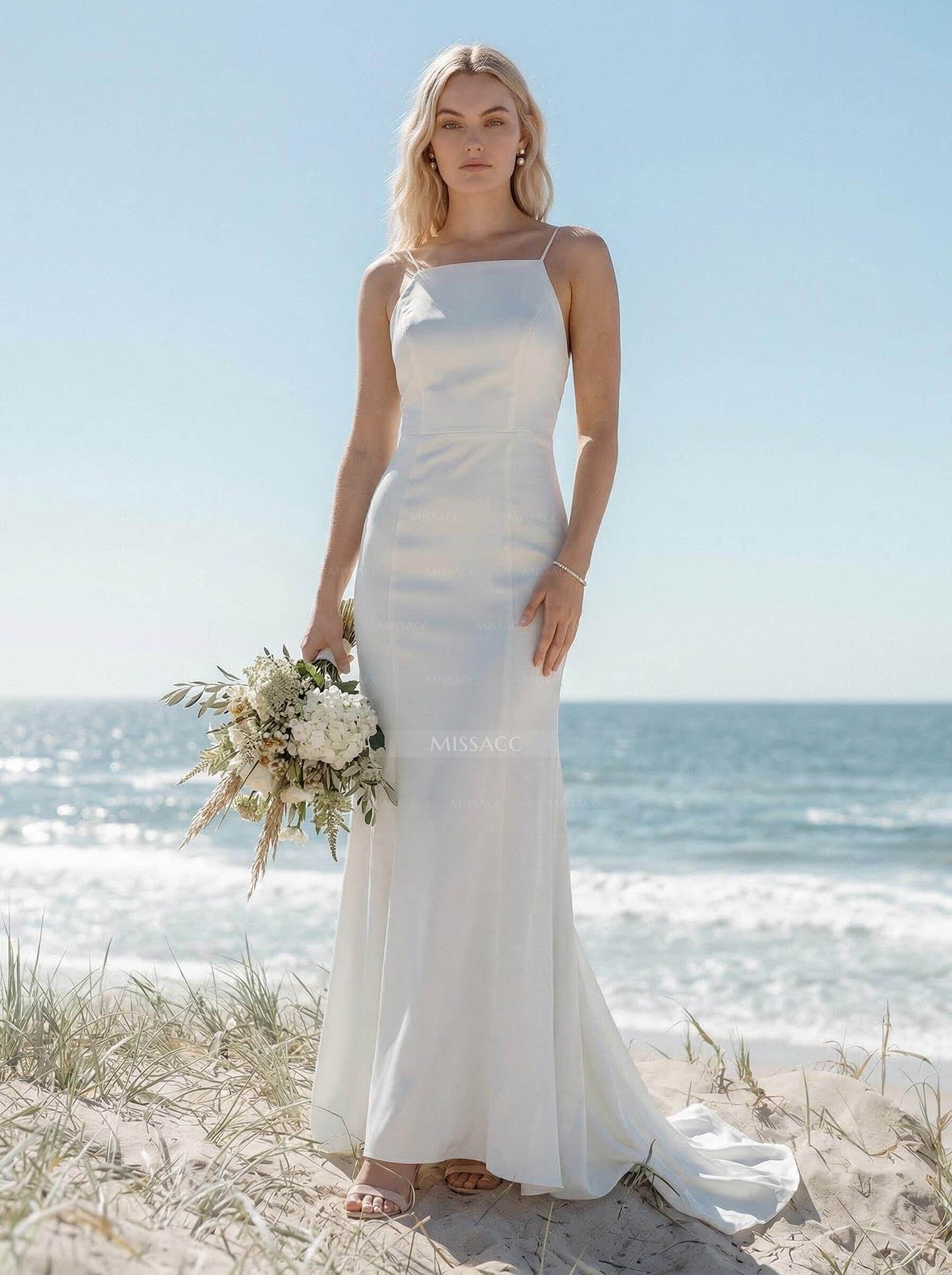 Flattering Trumpet Spaghetti Straps Bridesmaid Dresses With Bow Accented Open Back