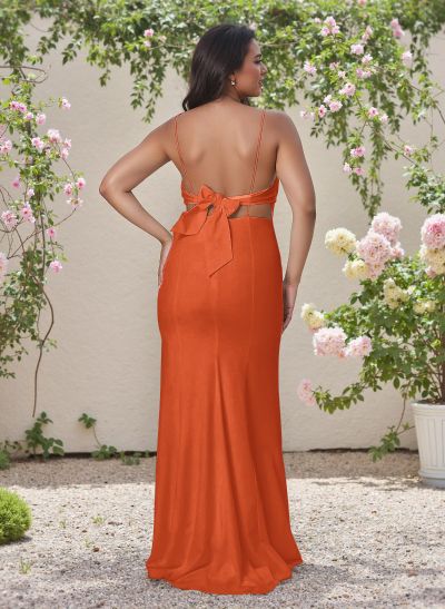 Flattering Spaghetti Straps Bridesmaid Dresses With Bow Accented Open Back
