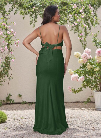 Flattering Spaghetti Straps Bridesmaid Dresses With Bow Accented Open Back