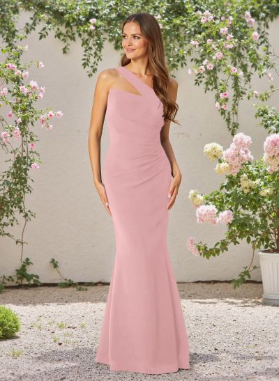 Classic Trumpet One-Shoulder Sleeveless Elastic Satin Bridesmaid Dresses