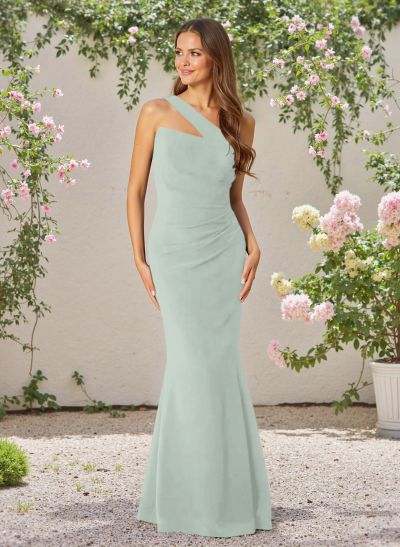 Classic Trumpet One-Shoulder Sleeveless Elastic Satin Bridesmaid Dresses