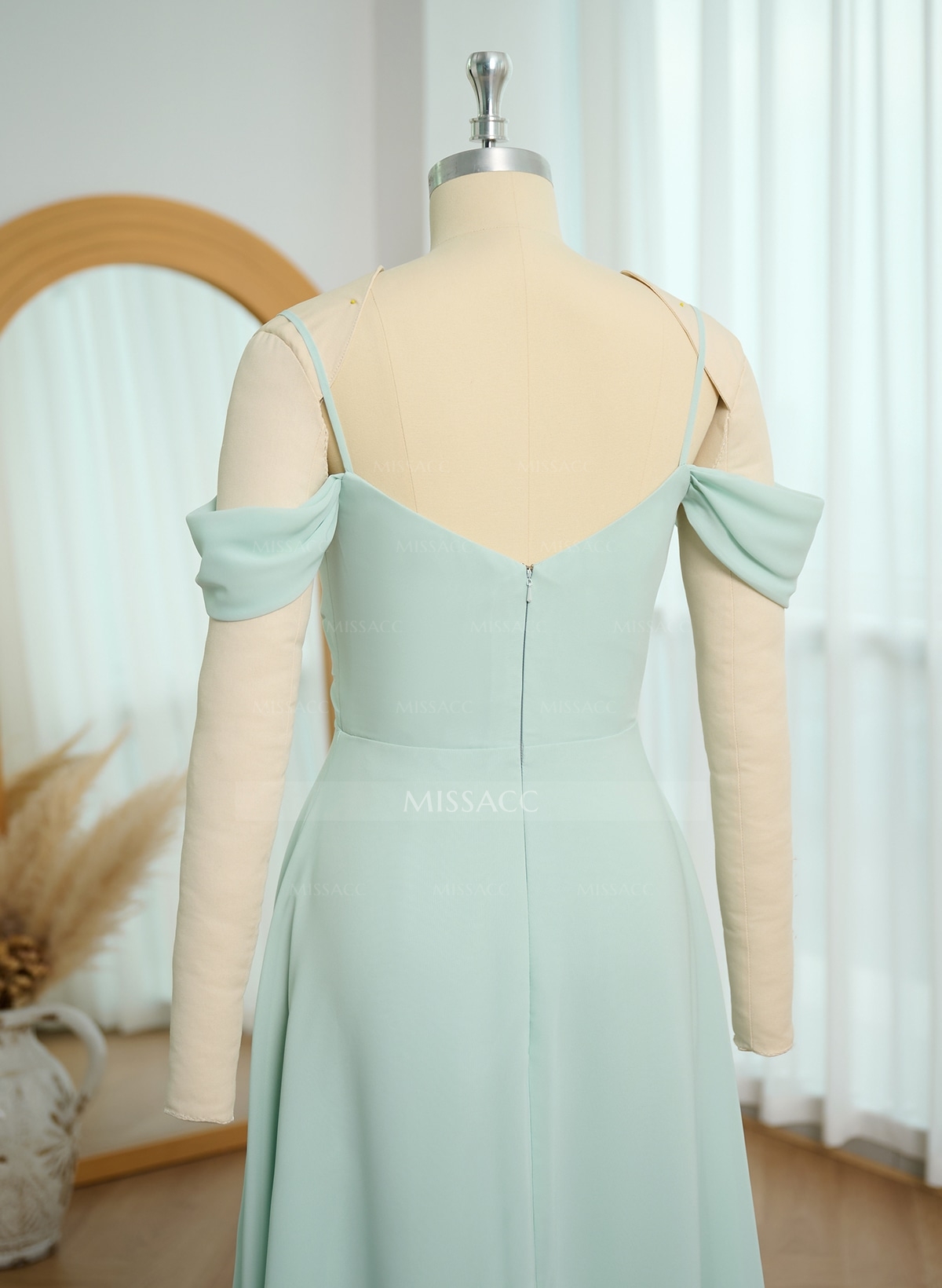 Modest A-Line Off-The-Shoulder Floor-Length Chiffon Bridesmaid Dresses
