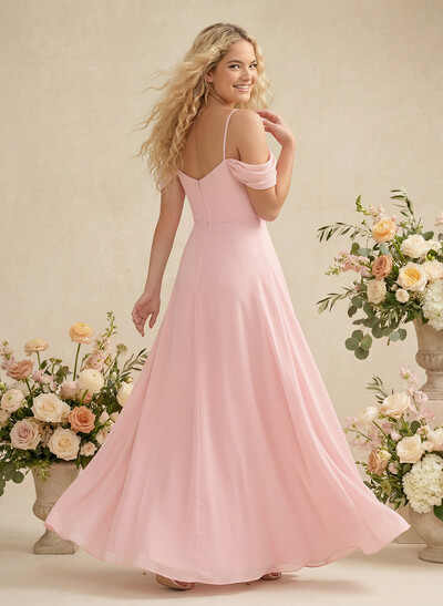 Modest A-Line Off-The-Shoulder Floor-Length Chiffon Bridesmaid Dresses