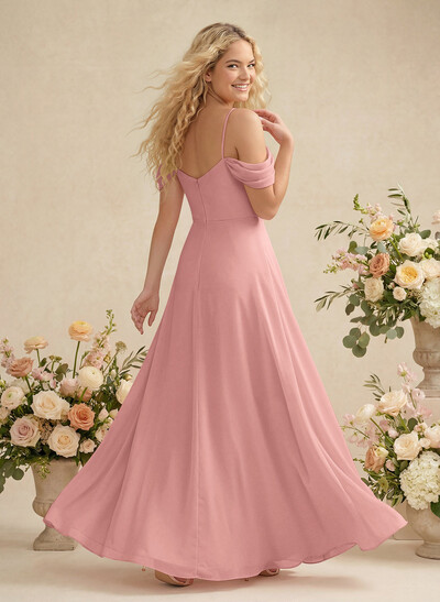 Modest A-Line Off-The-Shoulder Floor-Length Chiffon Bridesmaid Dresses