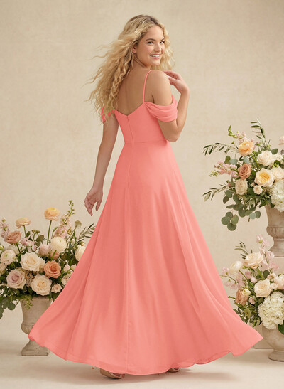 Modest A-Line Off-The-Shoulder Floor-Length Chiffon Bridesmaid Dresses