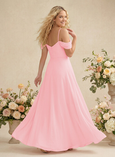 Modest A-Line Off-The-Shoulder Floor-Length Chiffon Bridesmaid Dresses