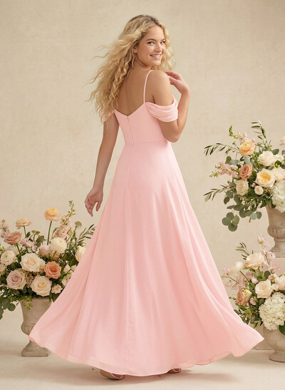 Modest A-Line Off-The-Shoulder Floor-Length Chiffon Bridesmaid Dresses