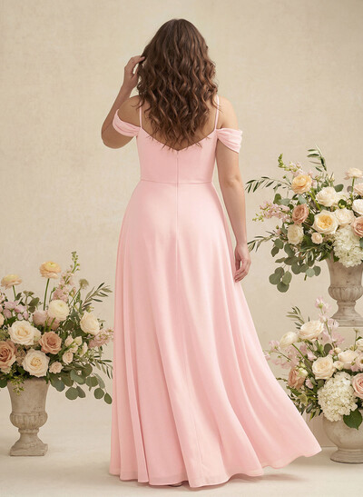 Modest A-Line Off-The-Shoulder Floor-Length Chiffon Bridesmaid Dresses