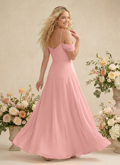 Modest A-Line Off-The-Shoulder Floor-Length Chiffon Bridesmaid Dresses