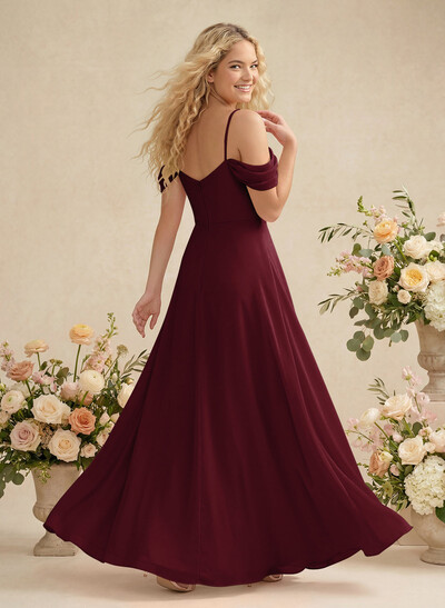 Modest A-Line Off-The-Shoulder Floor-Length Chiffon Bridesmaid Dresses