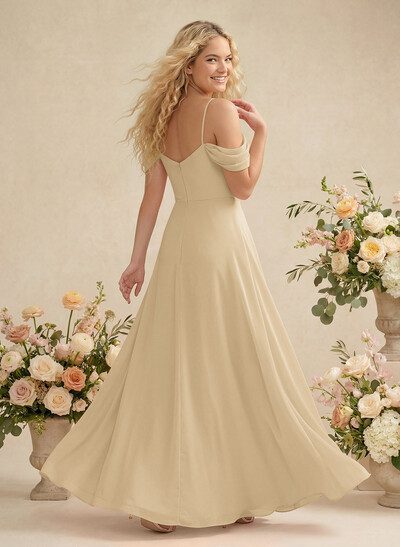 Modest A-Line Off-The-Shoulder Floor-Length Chiffon Bridesmaid Dresses