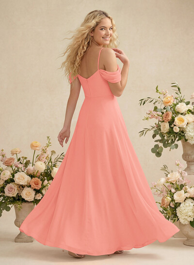 Modest A-Line Off-The-Shoulder Floor-Length Chiffon Bridesmaid Dresses