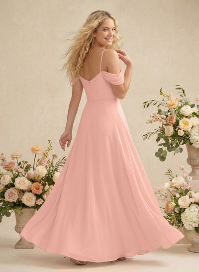 Modest A-Line Off-The-Shoulder Floor-Length Chiffon Bridesmaid Dresses