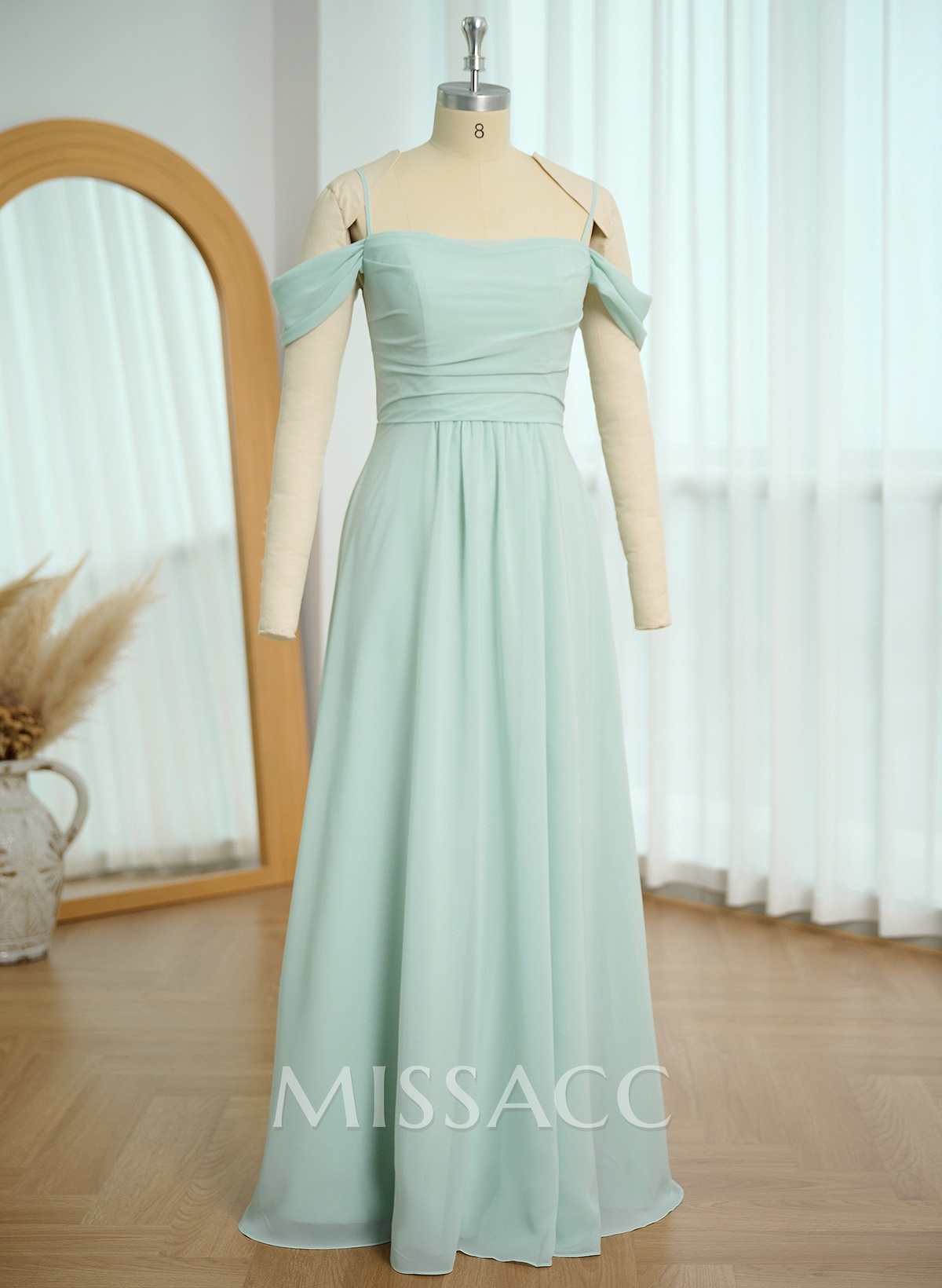 Modest A-Line Off-The-Shoulder Floor-Length Chiffon Bridesmaid Dresses Modest A-Line Off-The-Shoulder Floor-Length Chiffon Bridesmaid Dresses