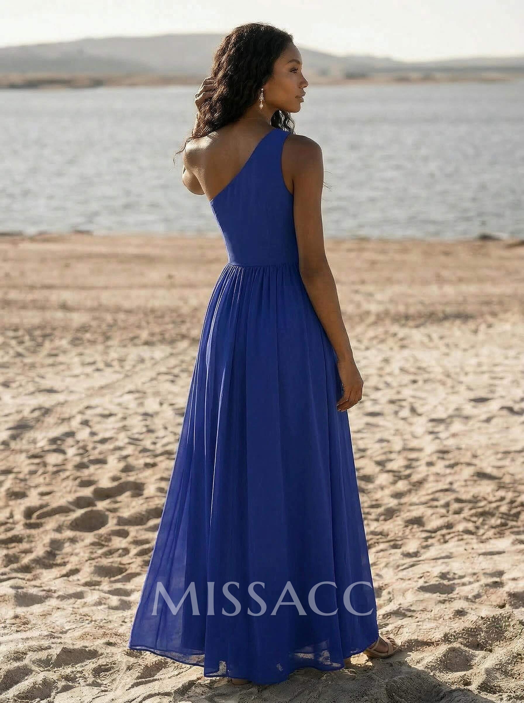Simple One-Shoulder Floor-Length Chiffon Bridesmaid Dresses With High Split Simple One-Shoulder Floor-Length Chiffon Bridesmaid Dresses With High Split