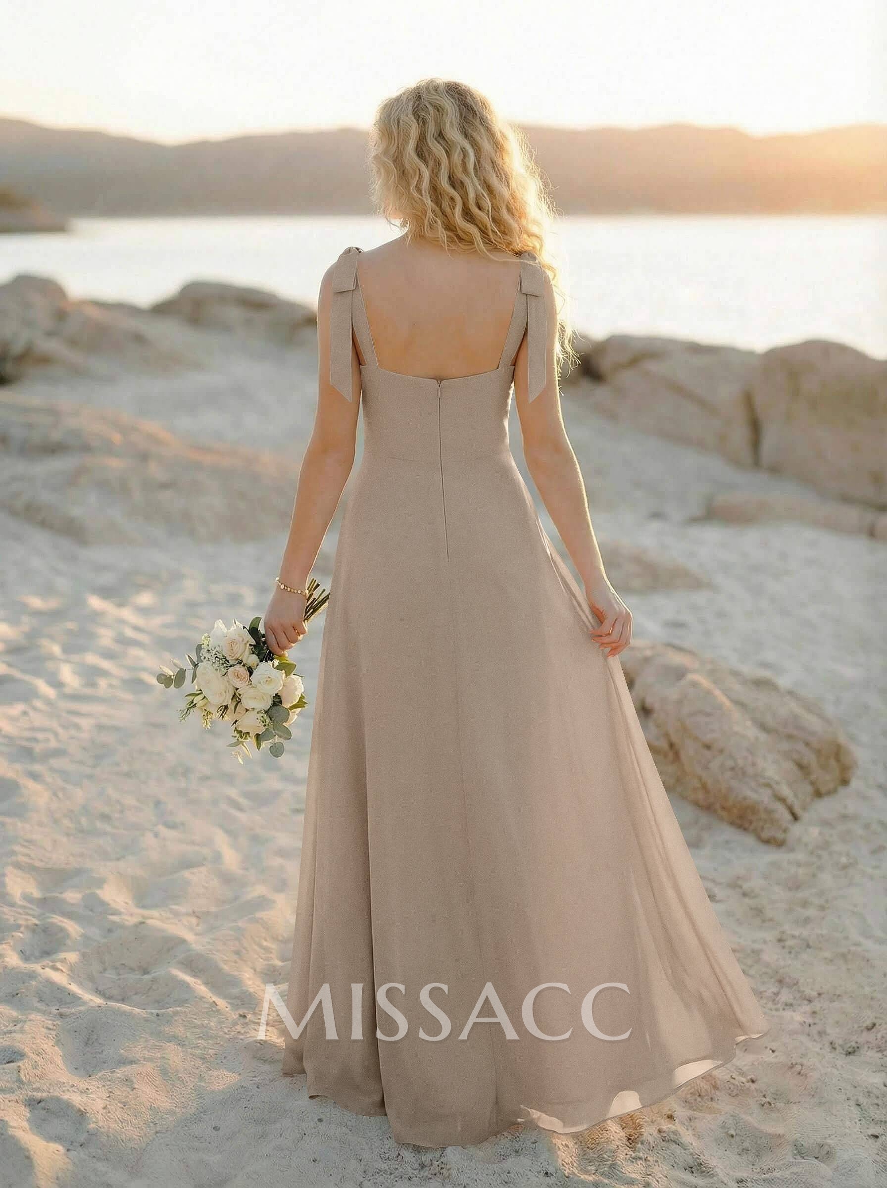 Simple Square Neckline Floor-Length Chiffon Bridesmaid Dresses With High Split Simple Square Neckline Floor-Length Chiffon Bridesmaid Dresses With High Split