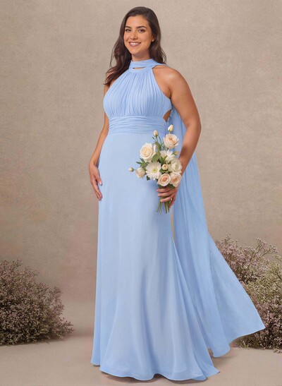 Elegant Trumpet Halter Chiffon Bridesmaid Dresses With Bare Back