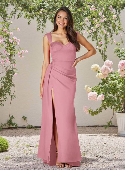 Classic Square Neckline Satin Bridesmaid Dresses With High Split