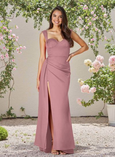 Classic Square Neckline Satin Bridesmaid Dresses With High Split